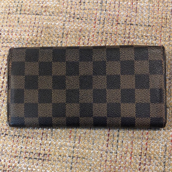 LOUIS VUITTON Damier Ebene Brown Black Full Length Sarah Wallet Organizer AUTH - Picture 2 of 16